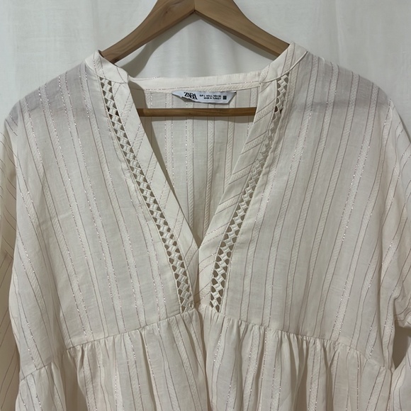 Zara Cream Pink Glitter Pin Striped Top - Picture 3 of 4